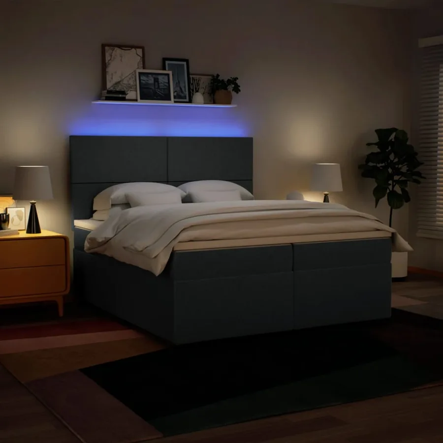 Sommier à lattes de lit avec matelas Bleu 200x200 cm Tissu - 5