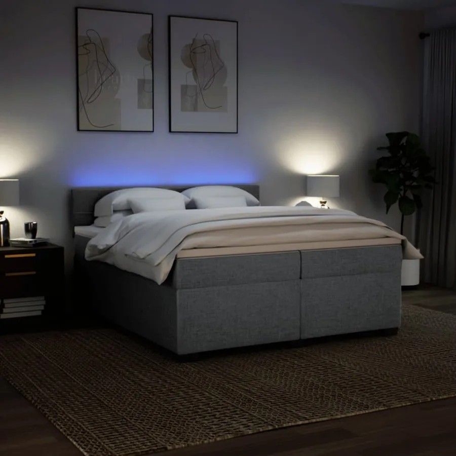 Sommier à lattes de lit avec matelas Gris clair 200x200cm Tissu - 5