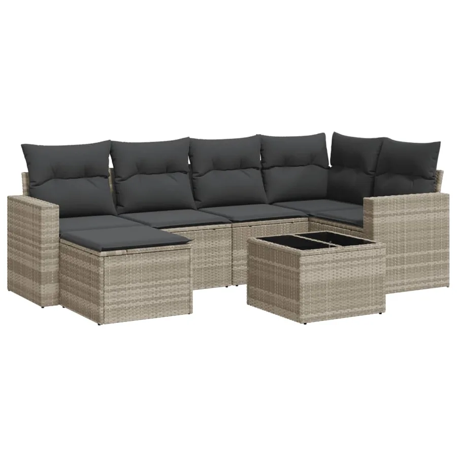 Salon de jardin avec coussins 7 pcs gris clair résine tressée - 2