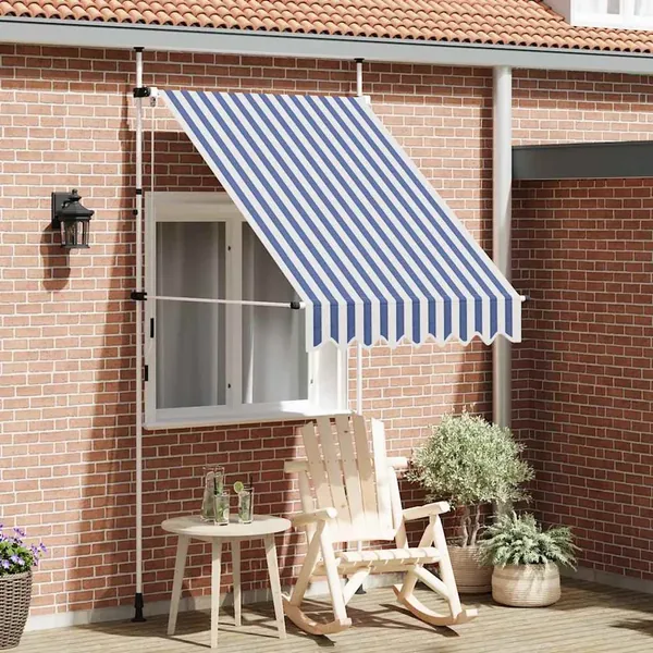 Auvent rétractable manuel 150 cm Rayures bleues et blanches