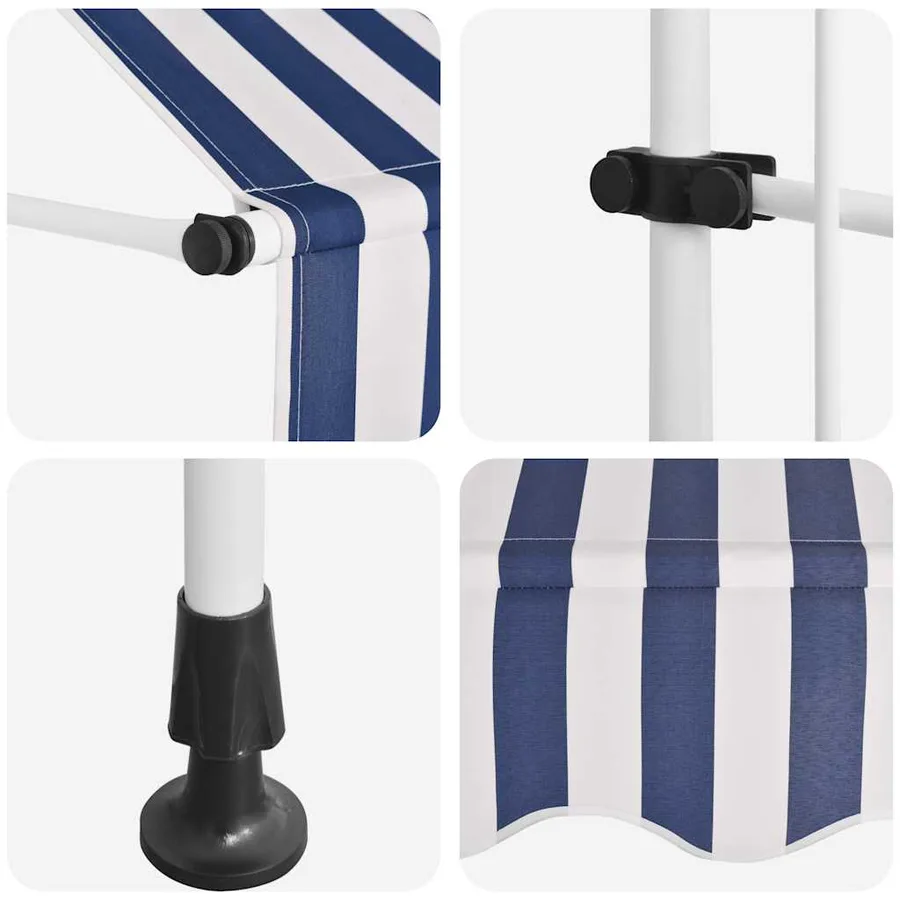 Auvent rétractable manuel 150 cm Rayures bleues et blanches - 7