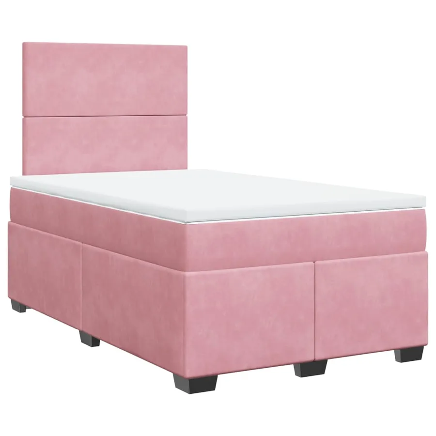 Sommier à lattes de lit avec matelas rose 120x190 cm velours - 3