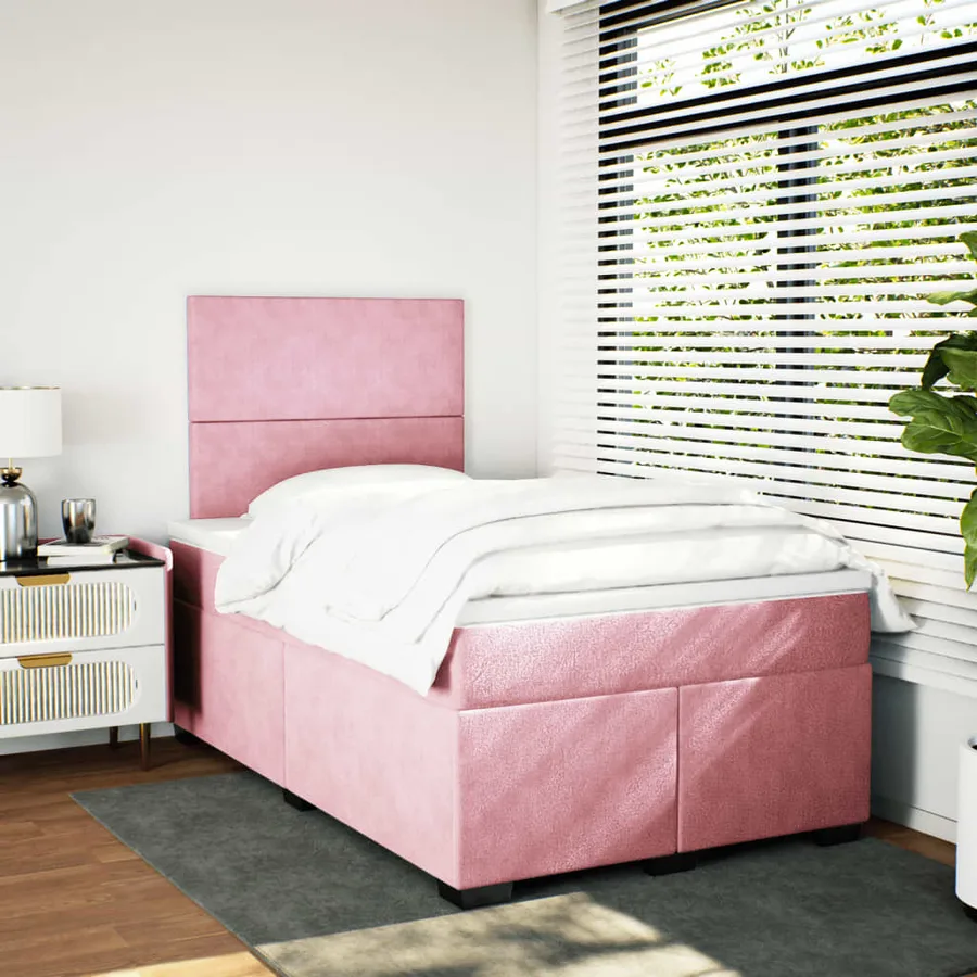 Sommier à lattes de lit avec matelas rose 120x190 cm velours - 4