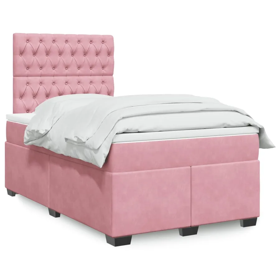 Sommier à lattes de lit avec matelas rose 120x190 cm velours