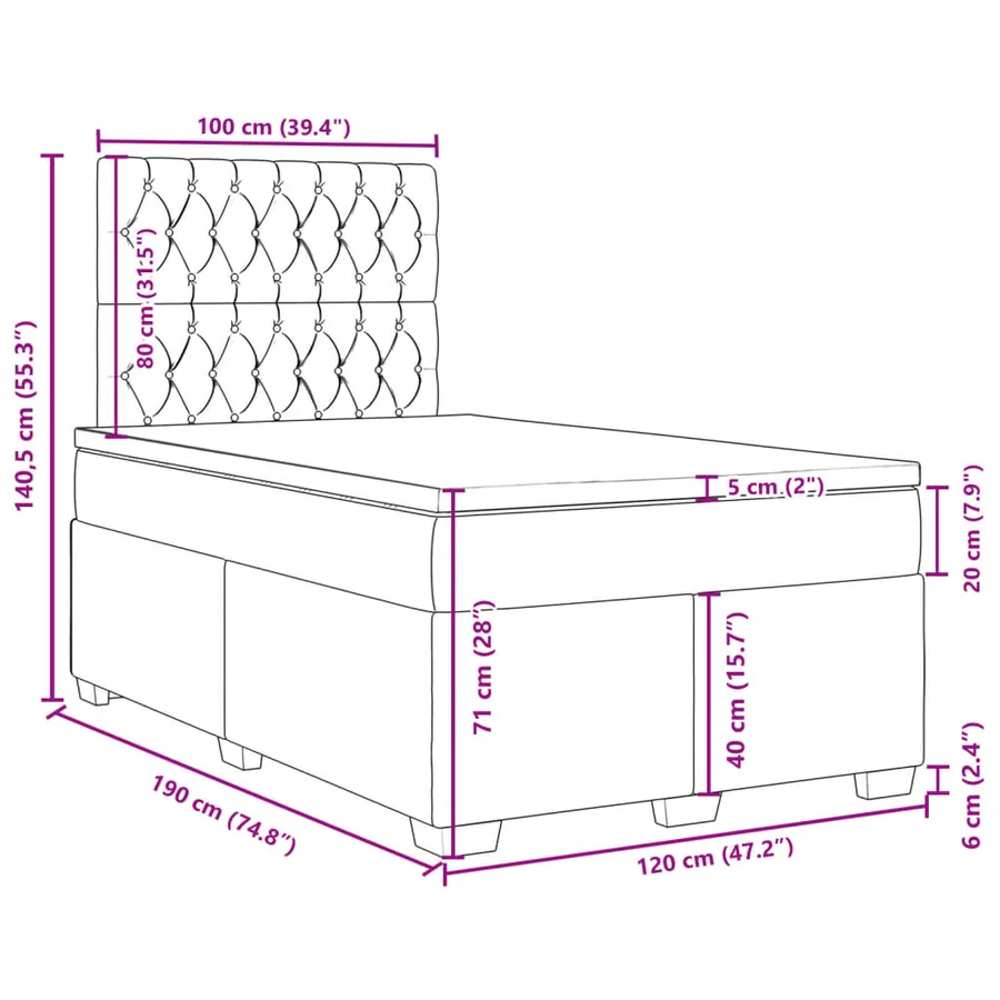 Sommier à lattes de lit avec matelas rose 120x190 cm velours - 18