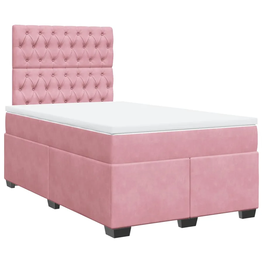 Sommier à lattes de lit avec matelas rose 120x190 cm velours - 3