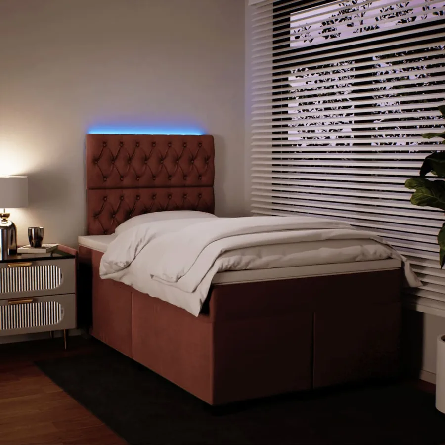 Sommier à lattes de lit avec matelas rose 120x190 cm velours - 5