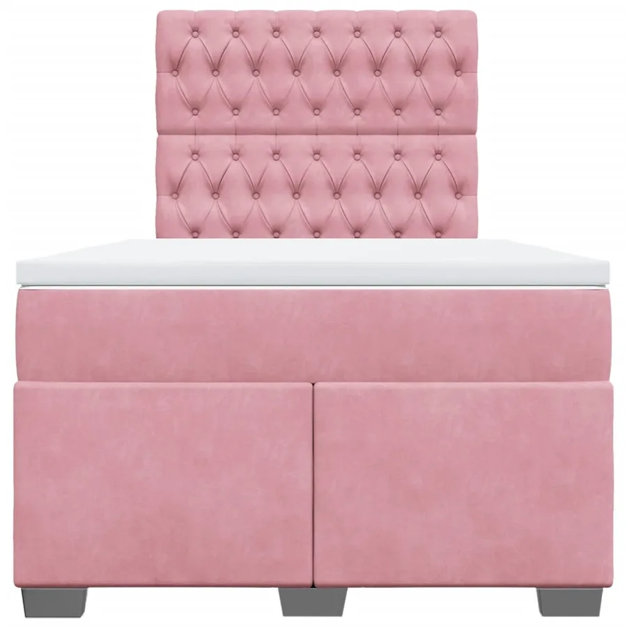 Sommier à lattes de lit avec matelas rose 120x190 cm velours - 6