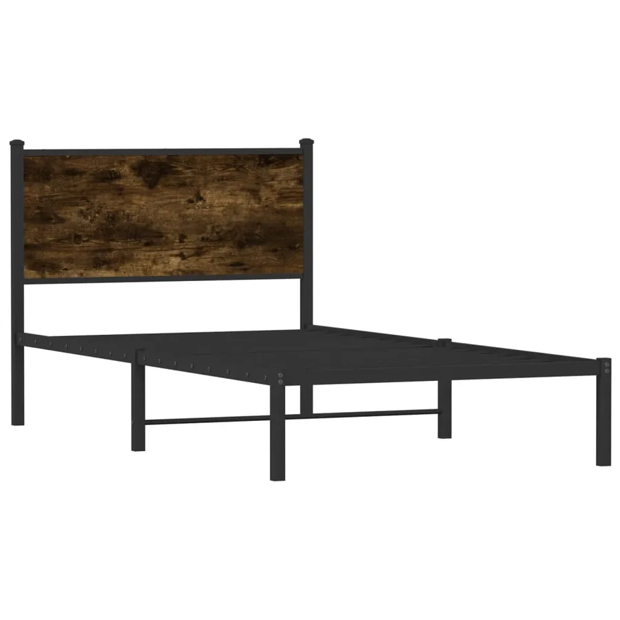 Cadre de lit en métal sans matelas chêne fumé 107x203 cm - 3