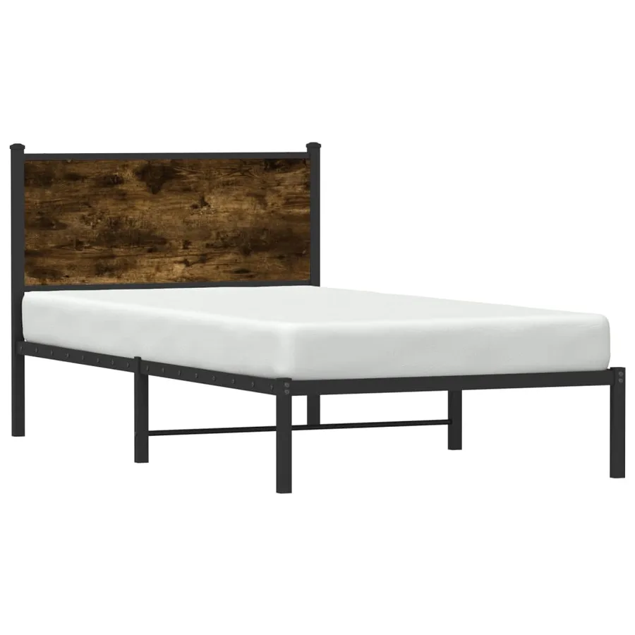 Cadre de lit en métal sans matelas chêne fumé 107x203 cm - 4