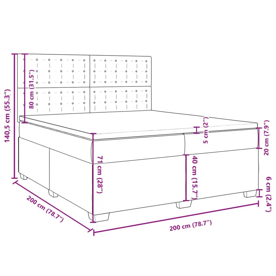 Sommier à lattes de lit avec matelas Gris 200x200 cm Similicuir - 18