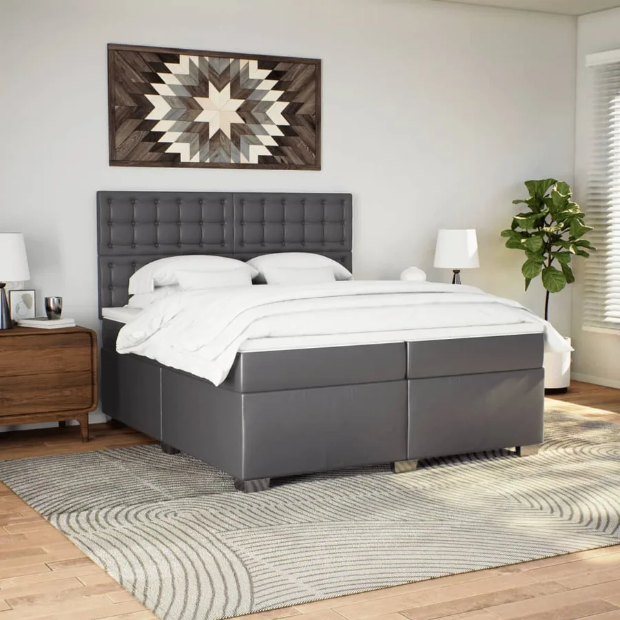 Sommier à lattes de lit avec matelas Gris 200x200 cm Similicuir - 4
