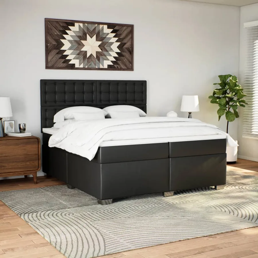 Sommier à lattes de lit avec matelas Noir 200x200 cm Similicuir - 3