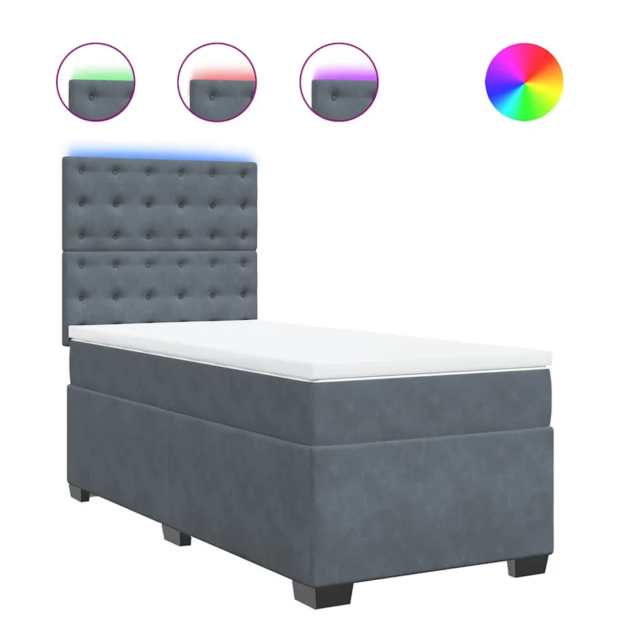 Sommier à lattes de lit et matelas Gris foncé 90x190 cm Velours - 2