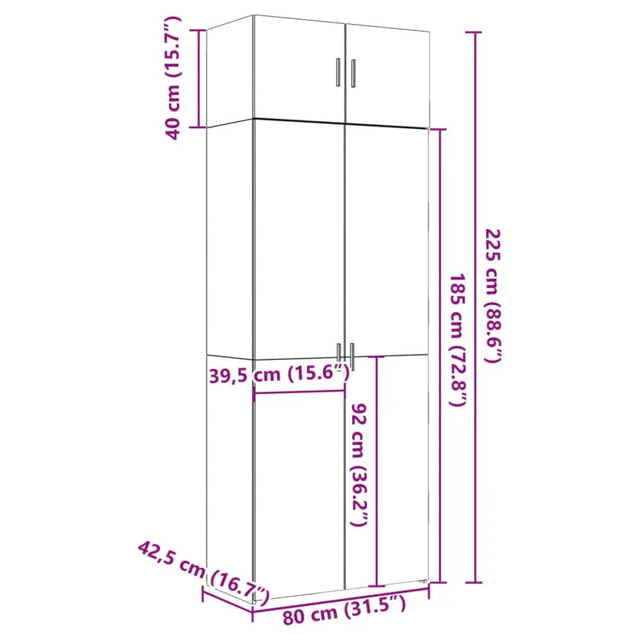 Armoire de rangement gris béton 80x42,5x225cm bois d'ingénierie - 13