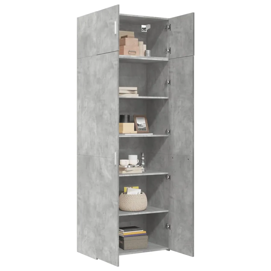 Armoire de rangement gris béton 80x42,5x225cm bois d'ingénierie - 3