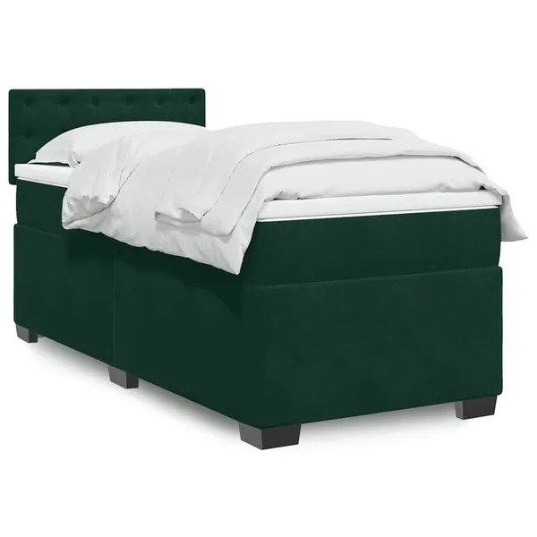 Sommier à lattes de lit avec matelas Vert foncé 90x190 cm
