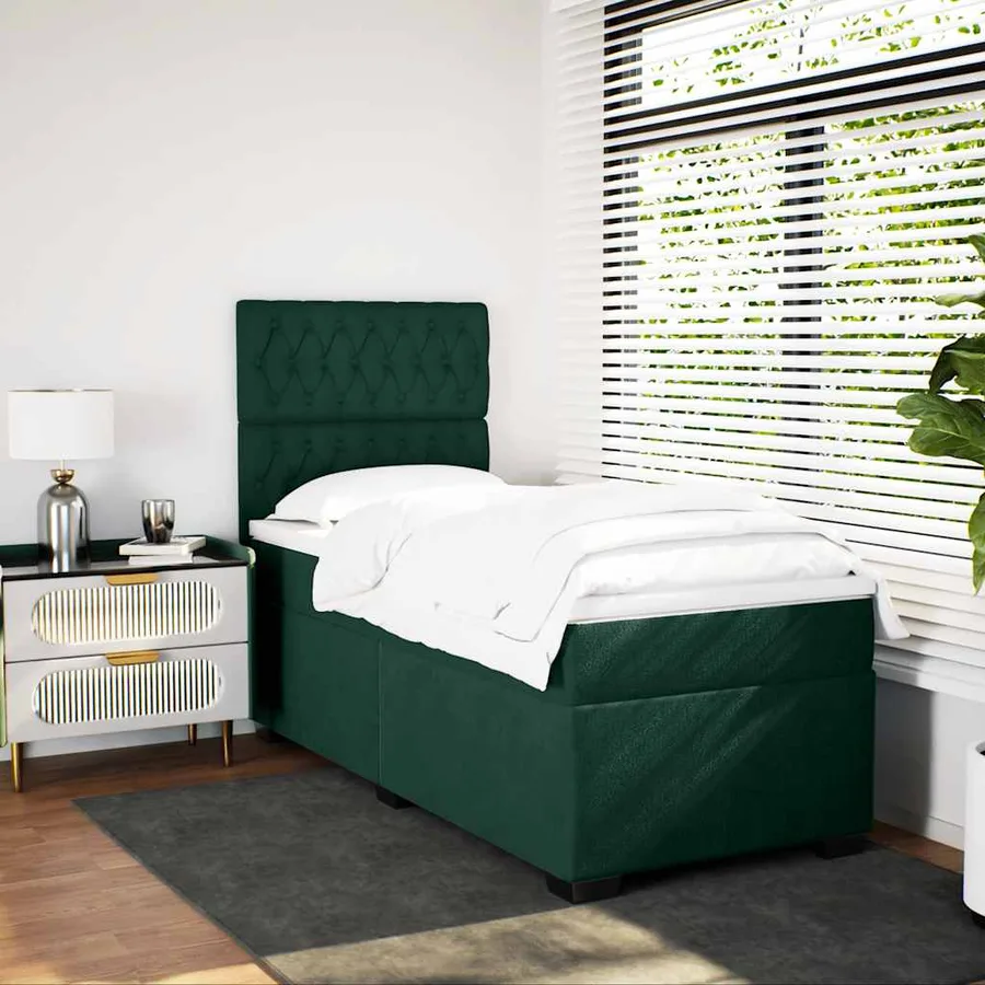 Sommier à lattes de lit et matelas Vert foncé 80x200 cm Velours - 4