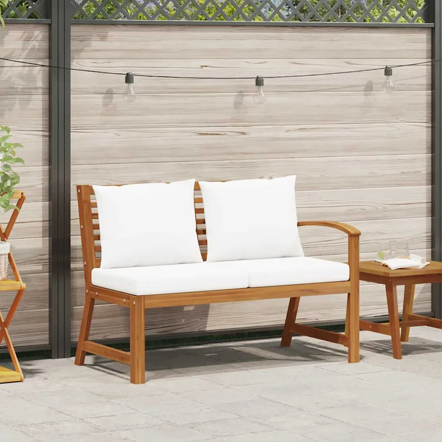 Garden bench 114.5 cm with cream cushion Solid acacia wood - 2