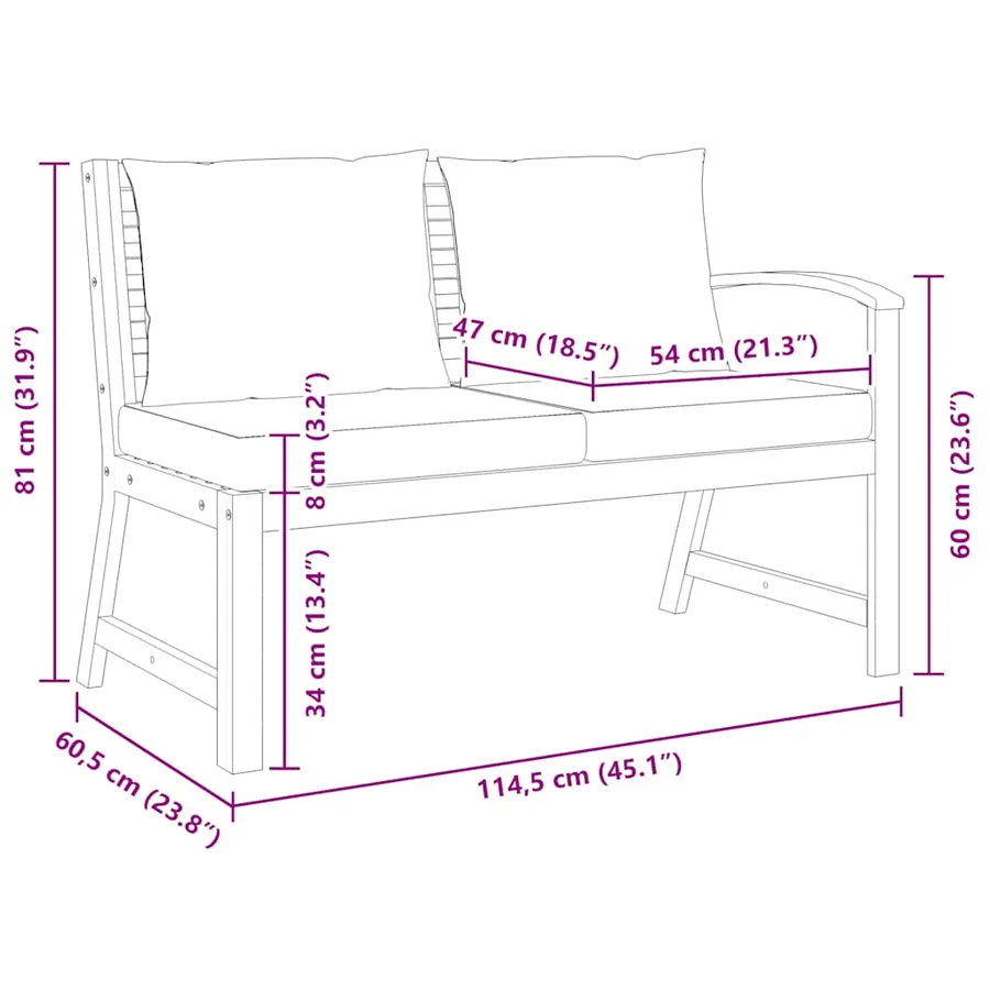 Garden bench 114.5 cm with cream cushion Solid acacia wood - 7