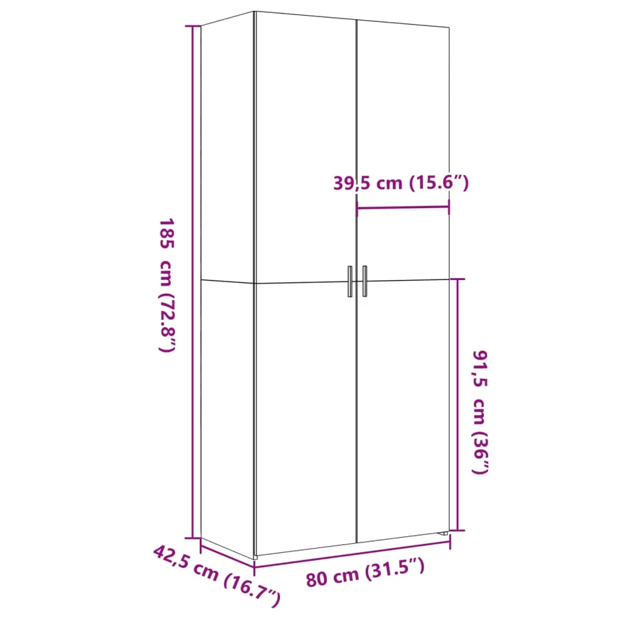 Buffet haut chêne sonoma 80x42,5x185 cm bois d'ingénierie - 9