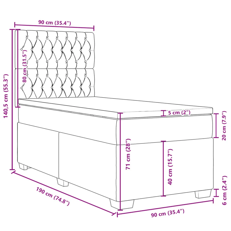 Sommier à lattes de lit avec matelas Rose 90x190 cm Velours - 13