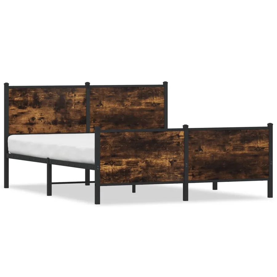 Cadre de lit en métal sans matelas chêne fumé 150x200 cm - 2