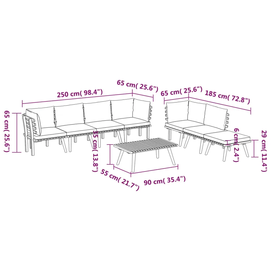 Salon de jardin 8 pcs avec coussins Bois d'acacia solide - 12