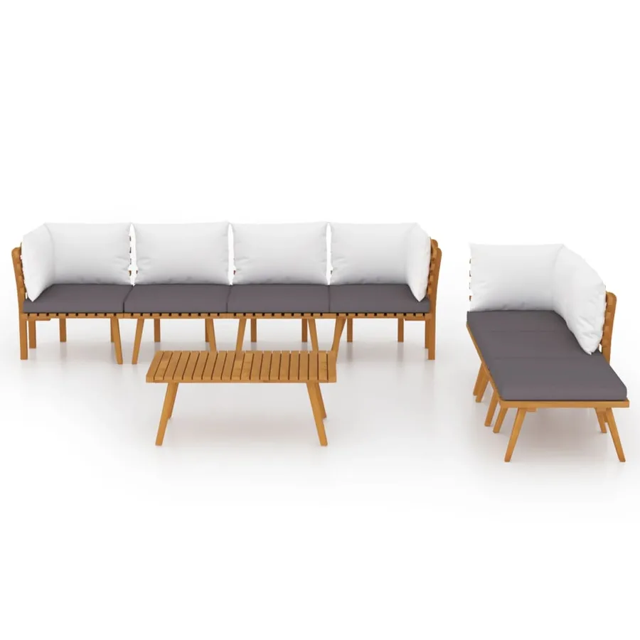 Salon de jardin 8 pcs avec coussins Bois d'acacia solide - 3