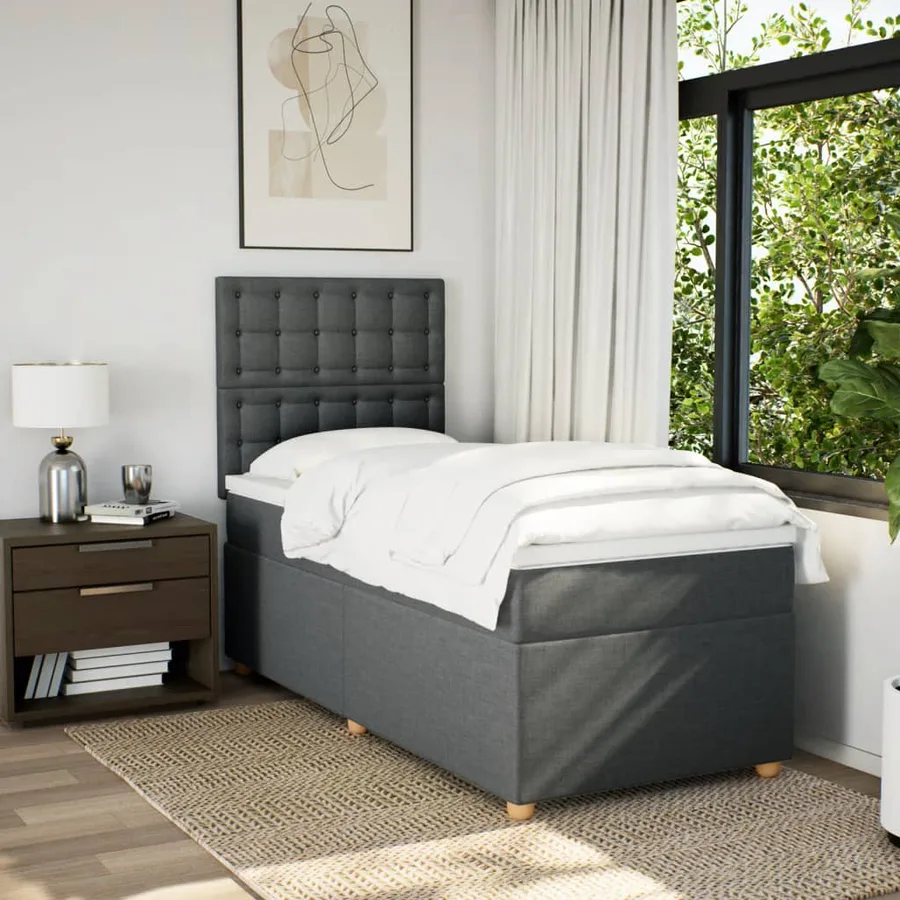 Sommier à lattes de lit et matelas Gris foncé 90x190 cm Tissu - 3
