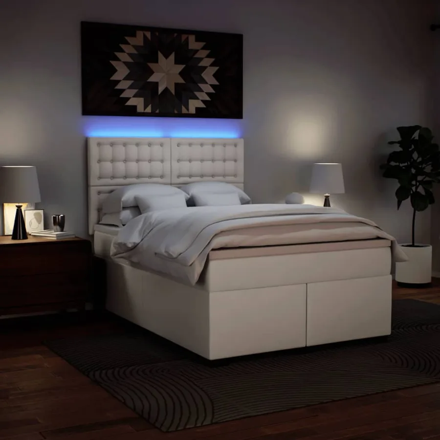 Sommier à lattes de lit avec matelas Blanc 140x200cm Similicuir - 5