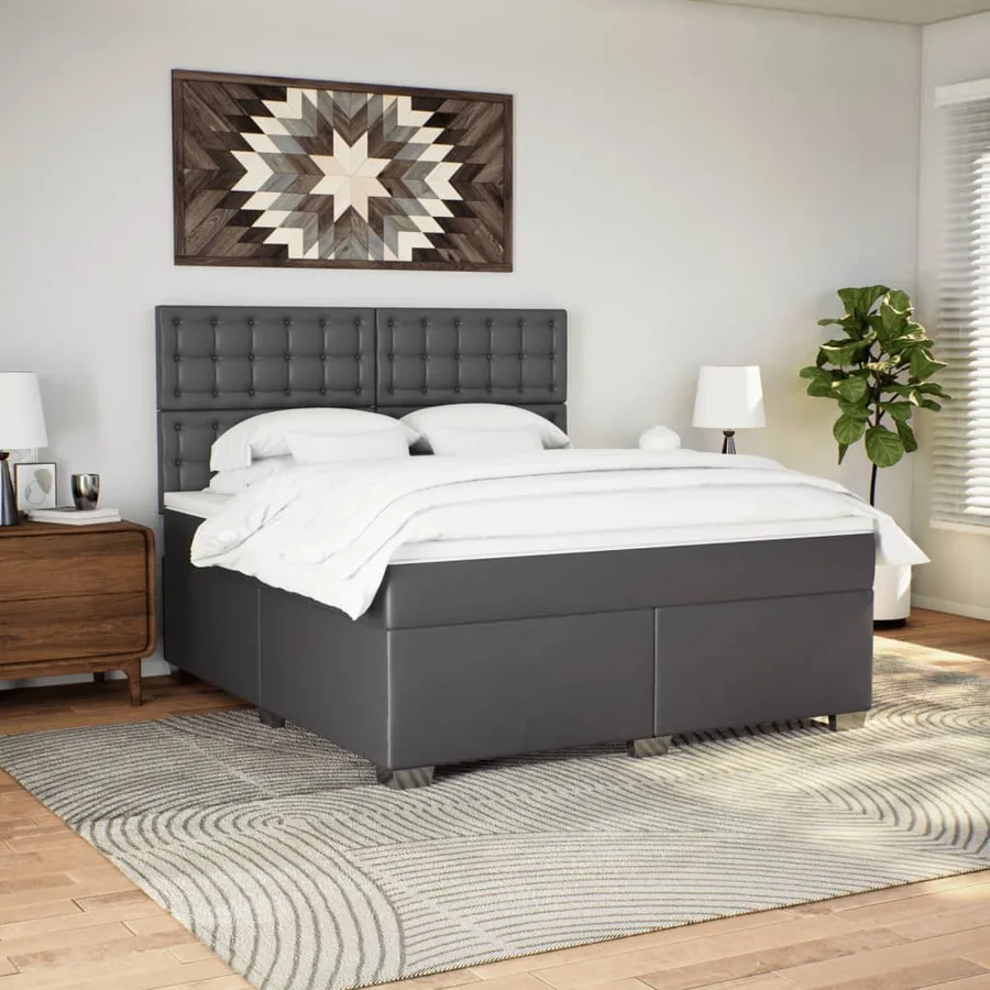 Sommier à lattes de lit avec matelas Gris 180x200 cm Similicuir - 3
