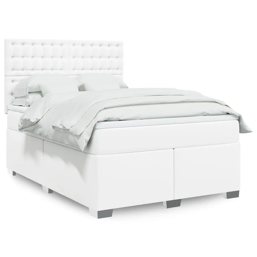 Sommier à lattes de lit avec matelas Blanc 160x200cm Similicuir