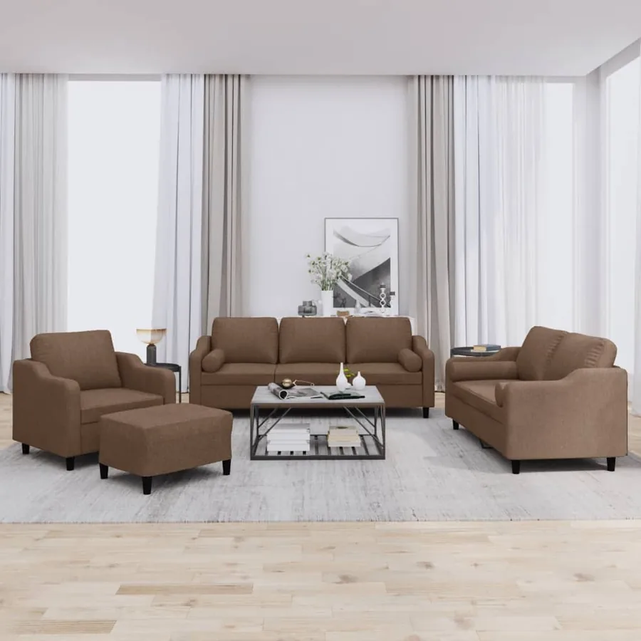 Ensemble de canapés 4 pcs avec coussins marron tissu