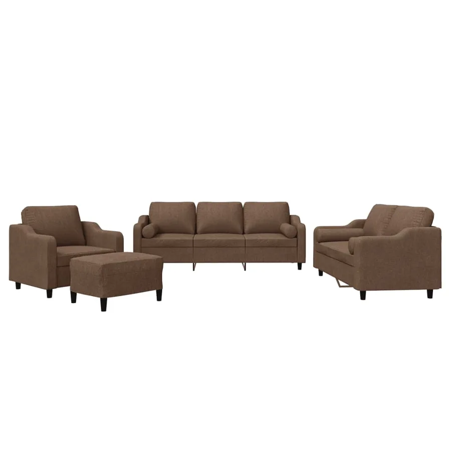 Ensemble de canapés 4 pcs avec coussins marron tissu - 2