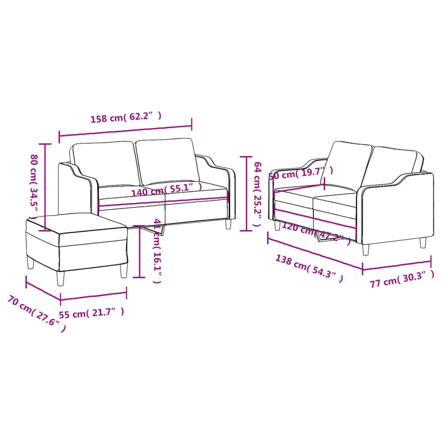 Ensemble de canapés 3 pcs avec coussins Marron Tissu - 8