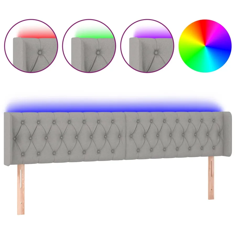 Tête de lit à LED Gris clair 203x16x78/88 cm Tissu - 2