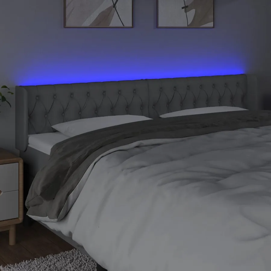 Tête de lit à LED Gris clair 203x16x78/88 cm Tissu - 4