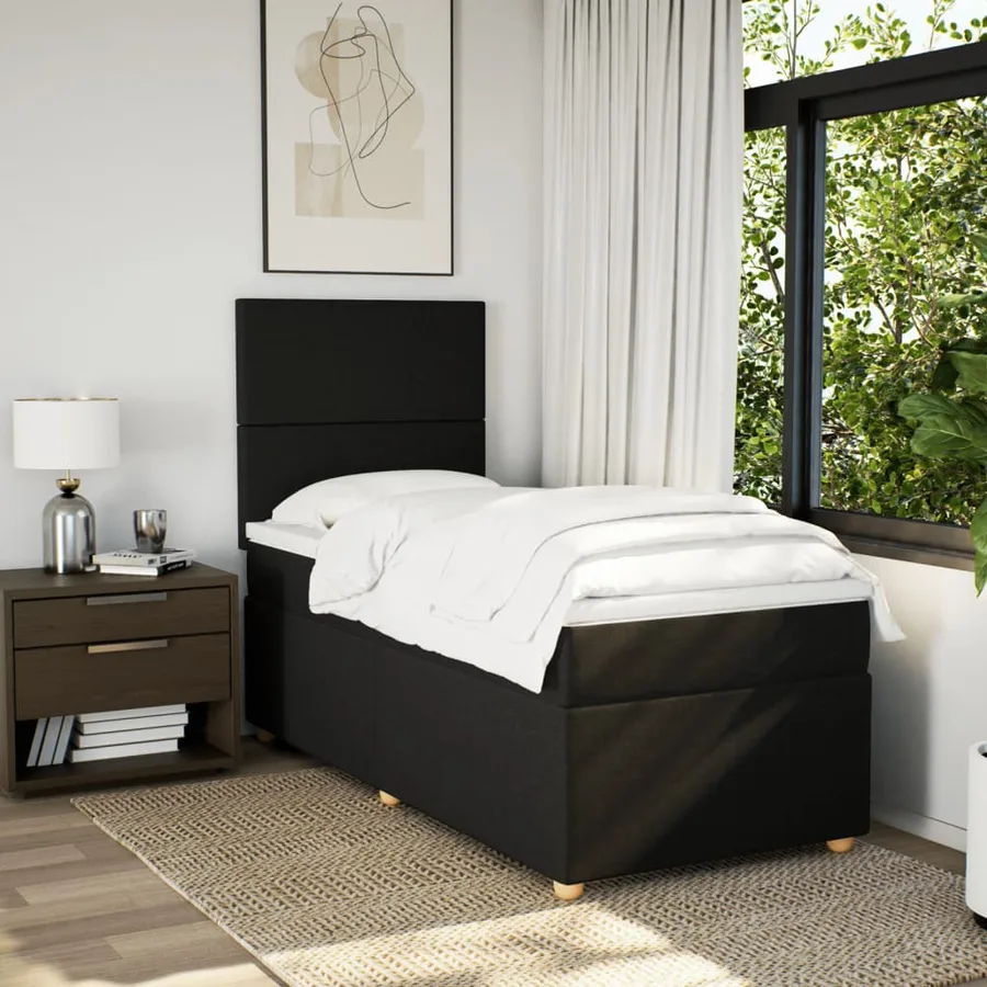 Sommier à lattes de lit avec matelas Noir 100x200 cm Tissu - 3