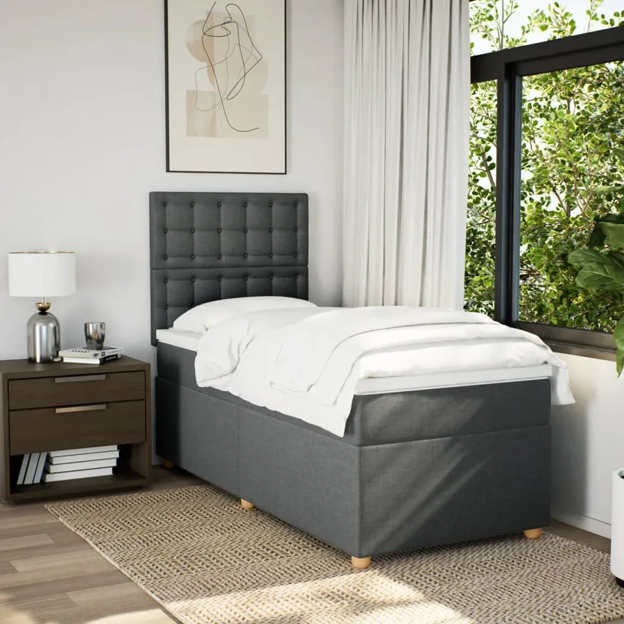Sommier à lattes de lit avec matelas Gris foncé 90x200 cm Tissu - 5