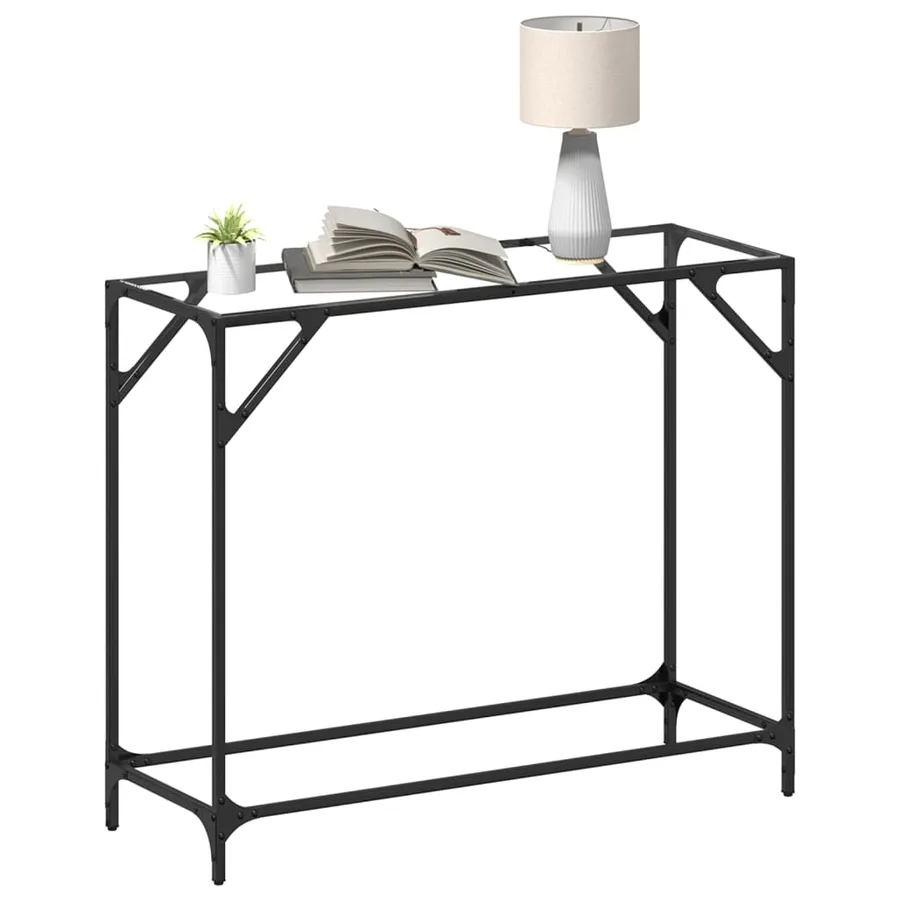 Table console avec dessus en verre transparent 98x35x81cm acier - 3