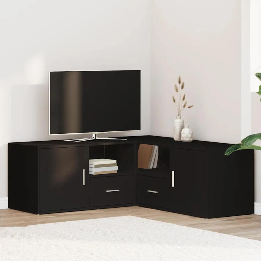 Armoire d'angle noir 200x40x45 cm bois d’ingénierie