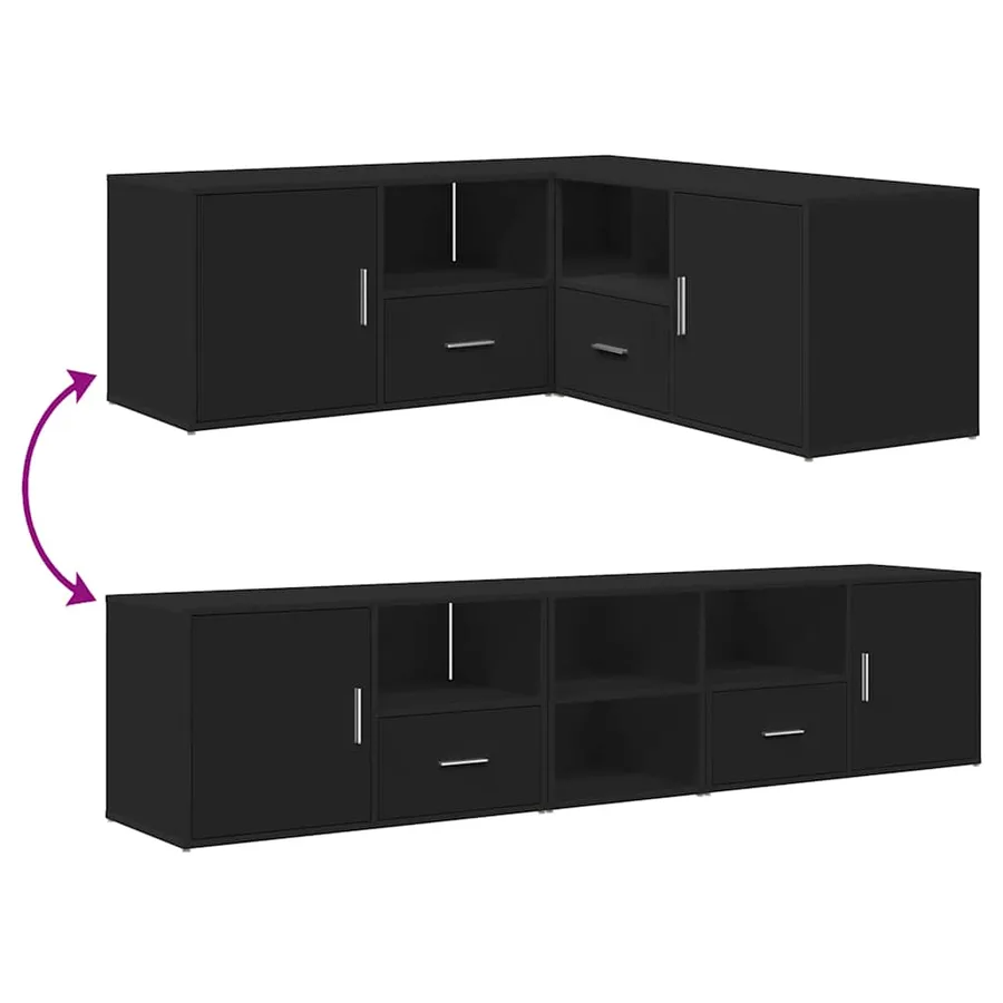 Armoire d'angle noir 200x40x45 cm bois d’ingénierie - 12