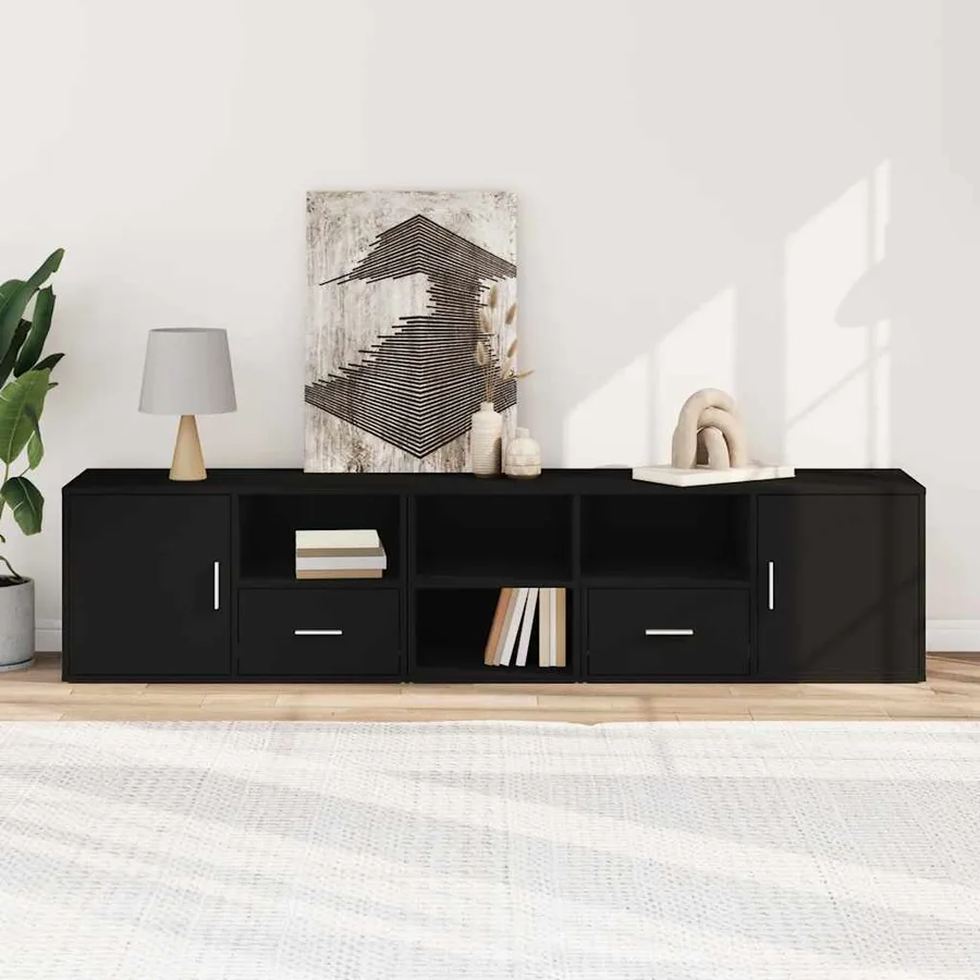 Armoire d'angle noir 200x40x45 cm bois d’ingénierie - 3