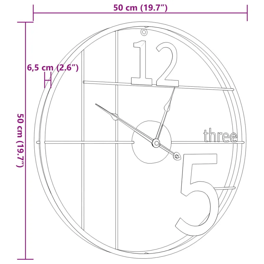 Horloge murale doré Ø50 cm fer - 7