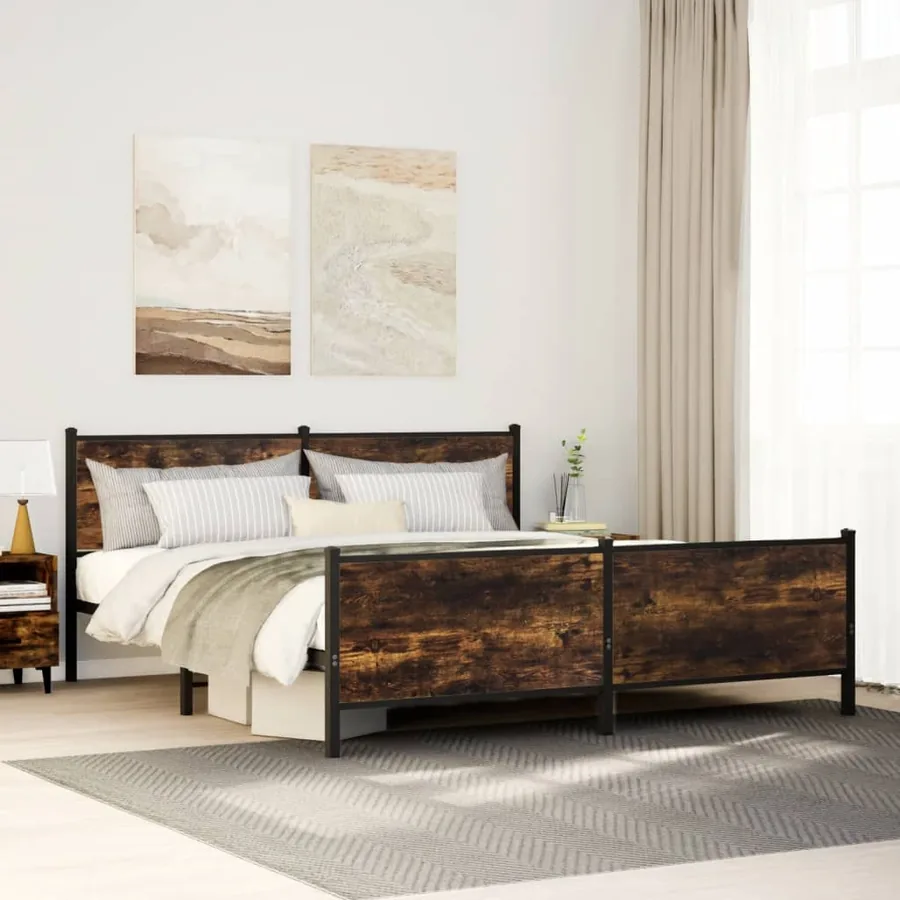 Cadre de lit en métal sans matelas chêne fumé 200x200 cm