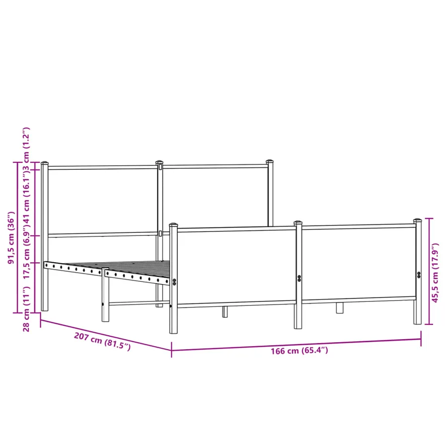 Cadre de lit en métal sans matelas chêne marron 160x200 cm - 10