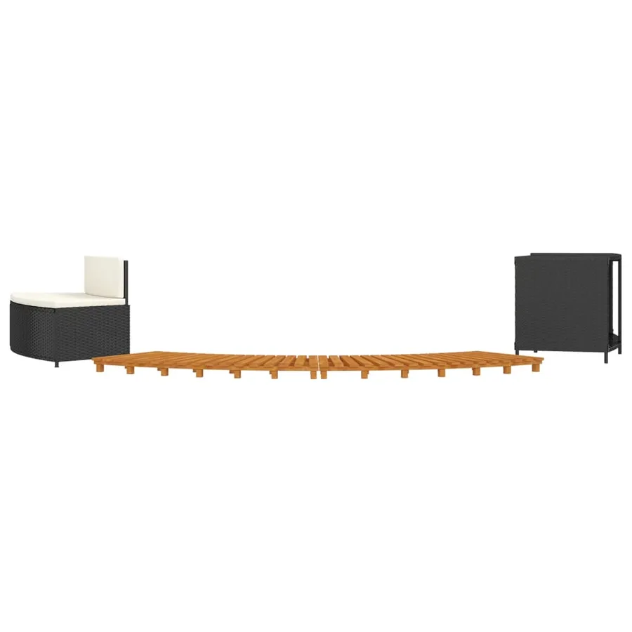 Hot tub surround Black poly rattan solid acacia wood - 4