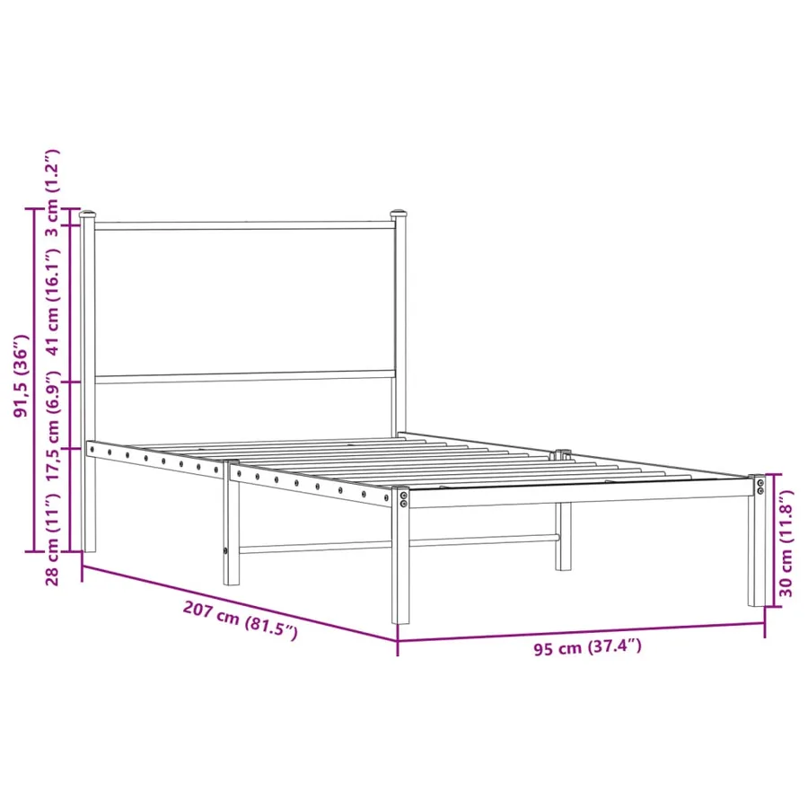 Cadre de lit en métal sans matelas chêne marron 90x200 cm - 10