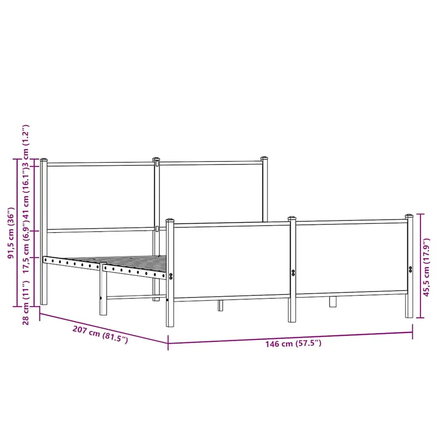 Cadre de lit en métal sans matelas chêne marron 140x200 cm - 10